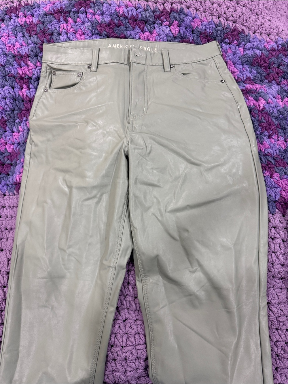 American Eagle Outfitters Gray Faux Leather Boot Cut Pants